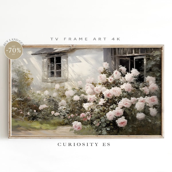 Samsung Frame TV Art,Vintage Cottage Rose Garden,Cottagecore Wall Art Decor,French Country Landscape TV frame,Spring Wall Art,STF-72.
