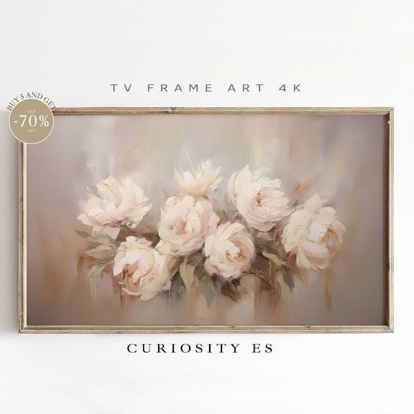 Samsung Frame TV Art,Vintage Peony Flower,Antique Painting,Spring Painting,Easter Botanical Flower Framed TV Art,Valentine's Day Art,STF-82.