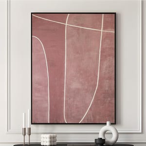 Dusty Rose Abstract Canvas Art, Minimal Line Wall Art in Blush Pink, Modern Neutral Framed Decor, Luxury Wall Decor CA-102