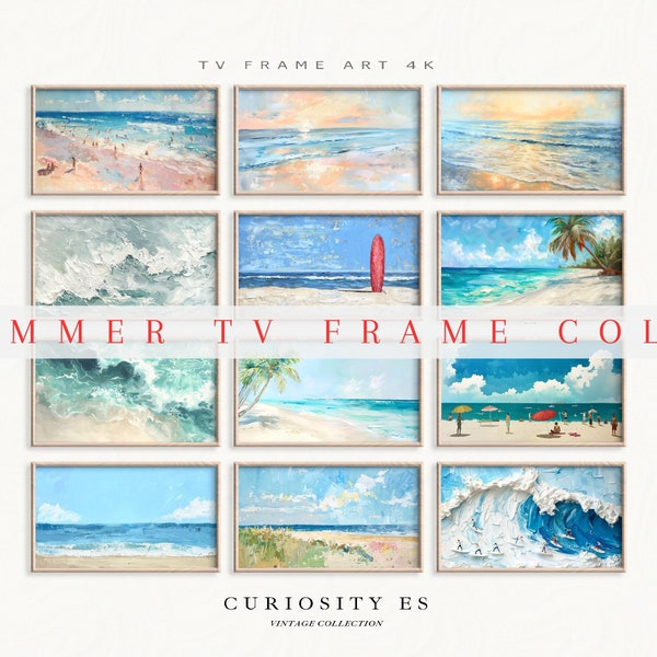 Frame TV Colorful Beach Bundle Set of 12,Neutral Paint Colors,Beach House Wall Decor,Beach Artful Arte,Abstract Ocean Waves,STF 12-1.