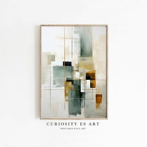 Decoração de parede minimalista abstrata, arte de parede moderna geométrica, pôster em tons de terra verde-esmeralda e ocre, impressão para download, decoração de sala de estar, 1-40.