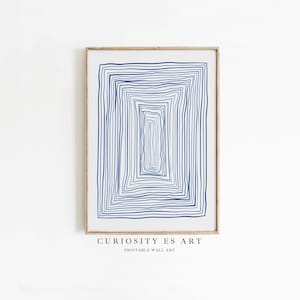 Blue Abstract Minimalist Wall Art, Indigo Blue Aesthetic Print, Geometric Line art, Blue and White,Living room decor,Bedroom decor,1-19.