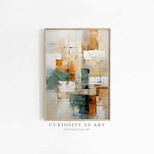 Arte de parede minimalista abstrata, arte geométrica moderna de parede, tons de terra verde esmeralda e pôster ocre, impressão para download, decoração de sala de estar, 1-39.