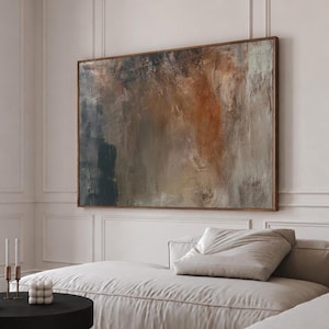 Terracotta & Gray Abstract Wall Art, Framed Canvas Print, Earth Tone Modern Artwork, Textured Modern Statement Art for Living Room CA-281