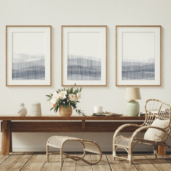 Set di arte astratta di 3 arte da parete blu pastello blu acquerello arte di montagna soggiorno arte della parete decorazione domestica moderna arte stampabile ESCLUSIVO.