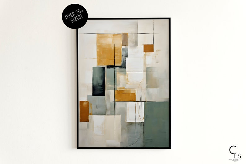 Abstract Minimalist Wall Decor, Geometric Modern Wall Art, Emerald green Earth tones and Ocher Poster, Downloadable Print,Living room decor. image 8