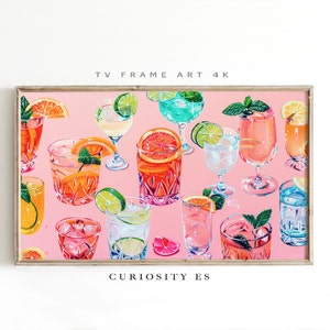 Summer Frame TV Art Instant Download,Colorful Pop Art, Cocktail Poster,Minimalist Cocktail Sketch Art for Frame TV,Preppy Peeps Pink STF-171