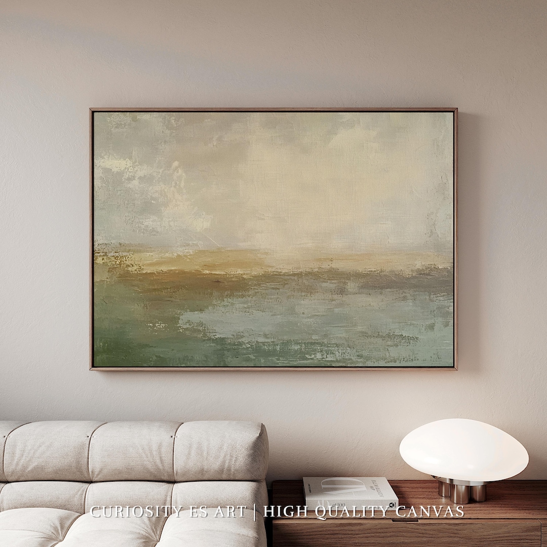 Large Sage Green Abstract Landscape Canvas,neutral Coastal Wall Art ...