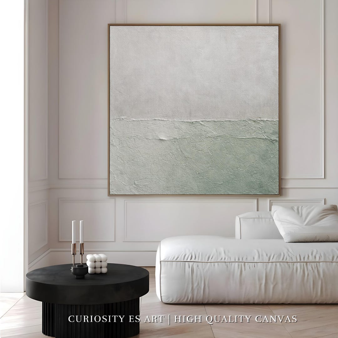 Large Sage Green Abstract Canvas Wall Art,neutral Minimalist Textured ...