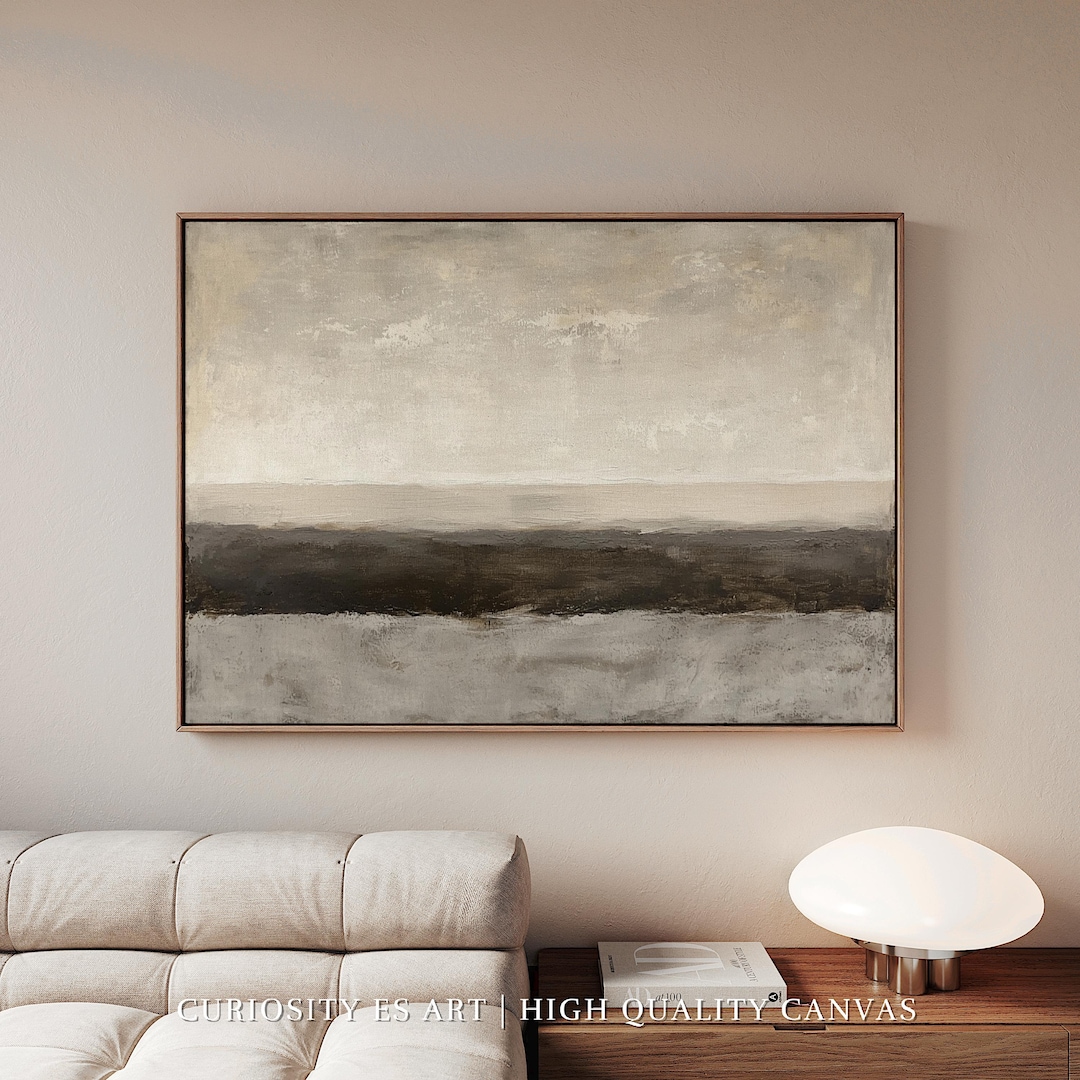 Minimalist Neutral Framed Canvas Wall Art, Abstract Beige Horizon ...