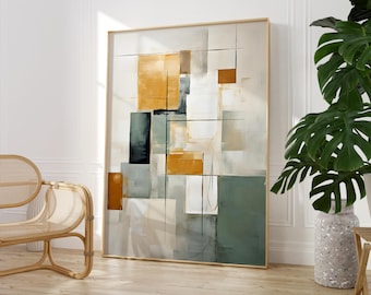 Abstract Minimalist Wall art,Geometric Modern Wall Art,Emerald green Earth tones and Ocher Poster,Downloadable Print,Living room decor,A 1-1