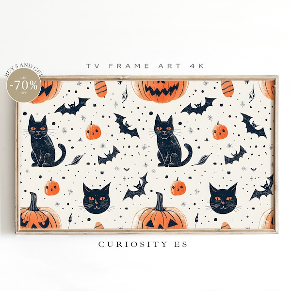 Halloween Frame TV Art, Halloween artful Wallart, Halloween Artful Print Decore, Pumpkin Digital Art Tv, Black Cat art pour cadre TV, STF-142