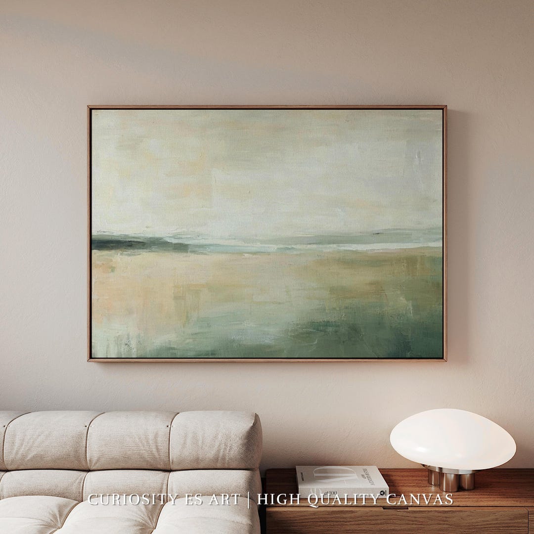 Large Sage Green Abstract Landscape Canvas,neutral Coastal Wall Art ...