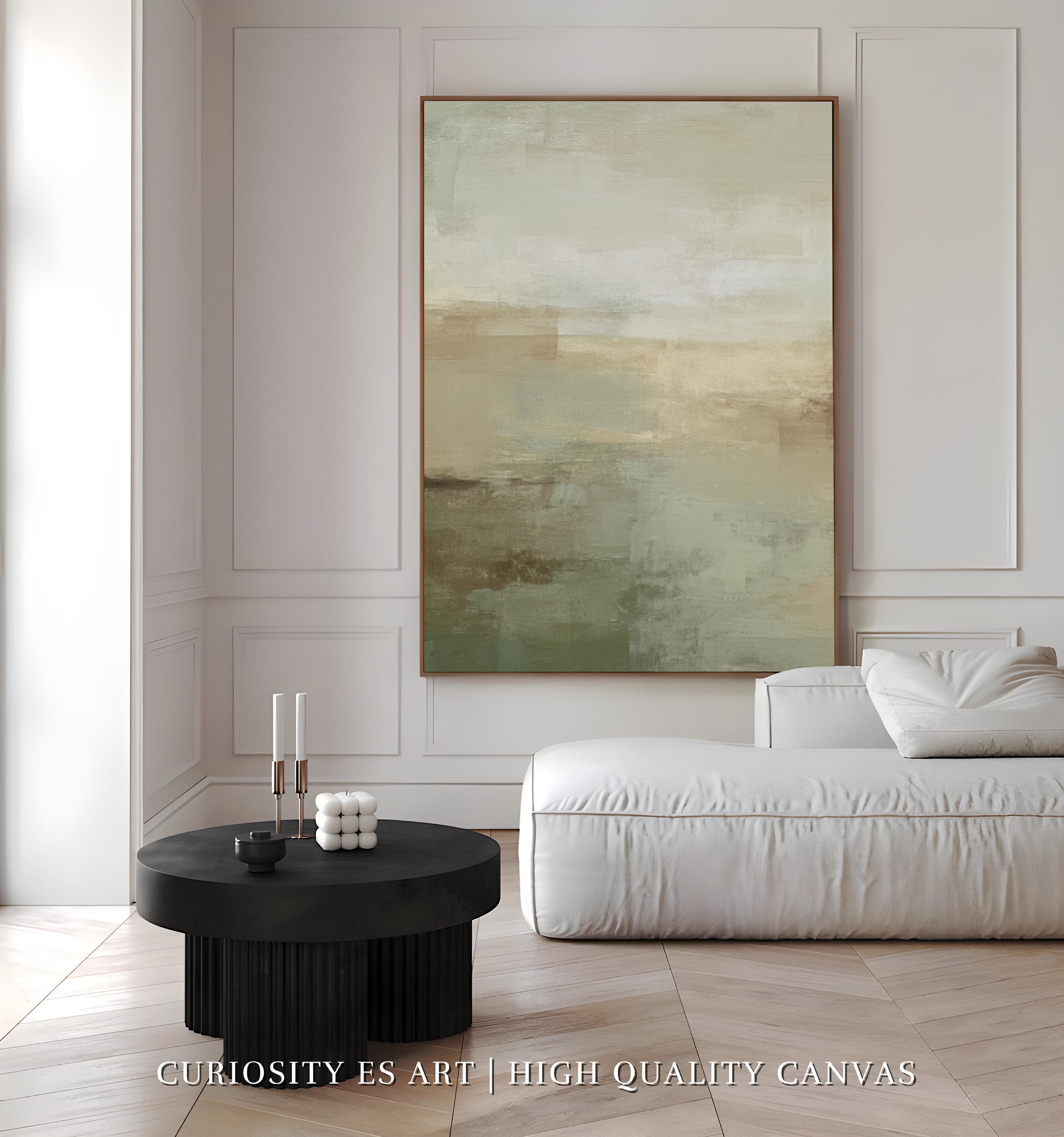 Soft Sage Green and Beige Abstract Landscape Canvas Art, Neutral Earth ...