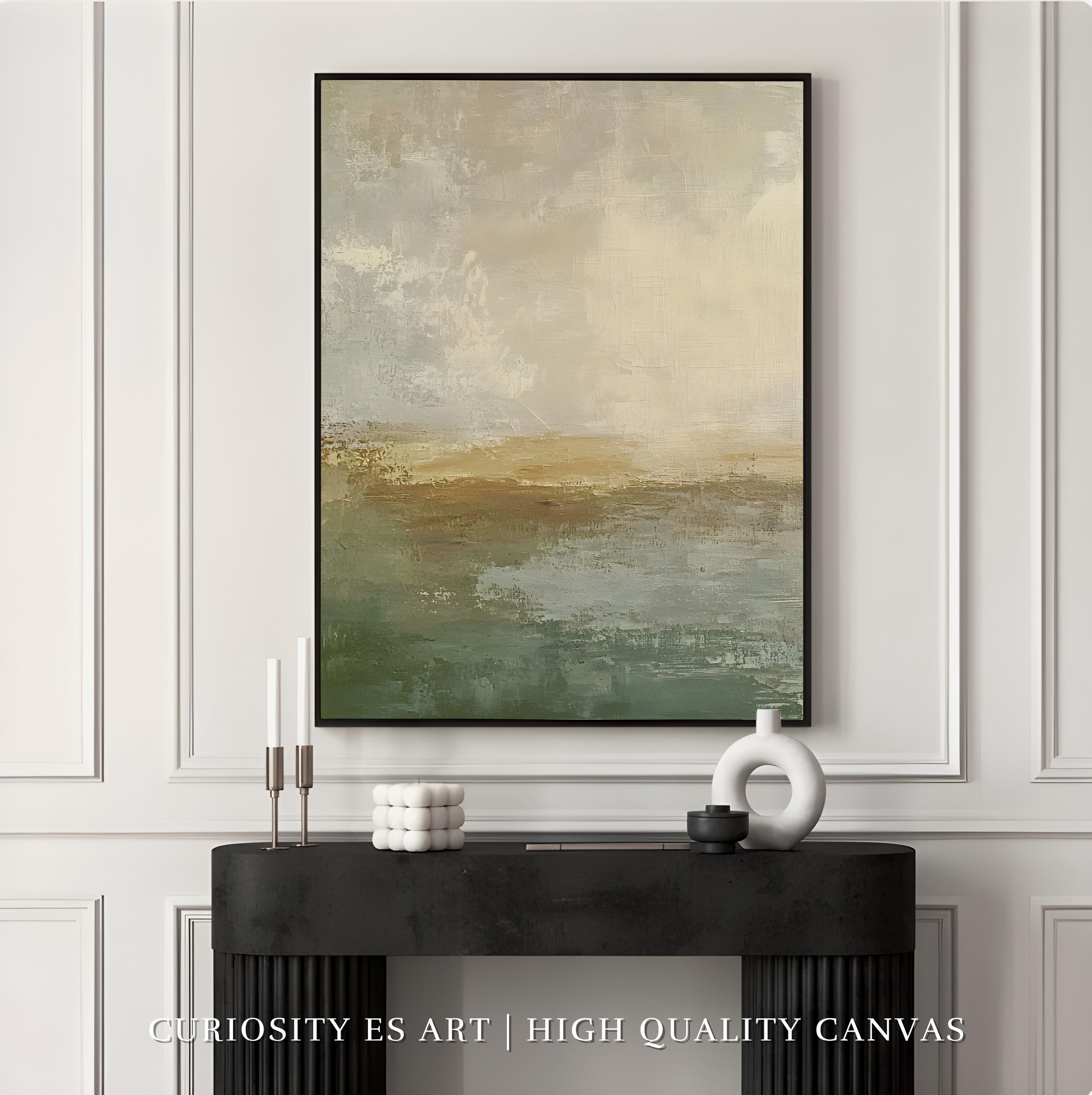 Soft Sage Green and Beige Abstract Landscape Canvas Art, Neutral Earth ...
