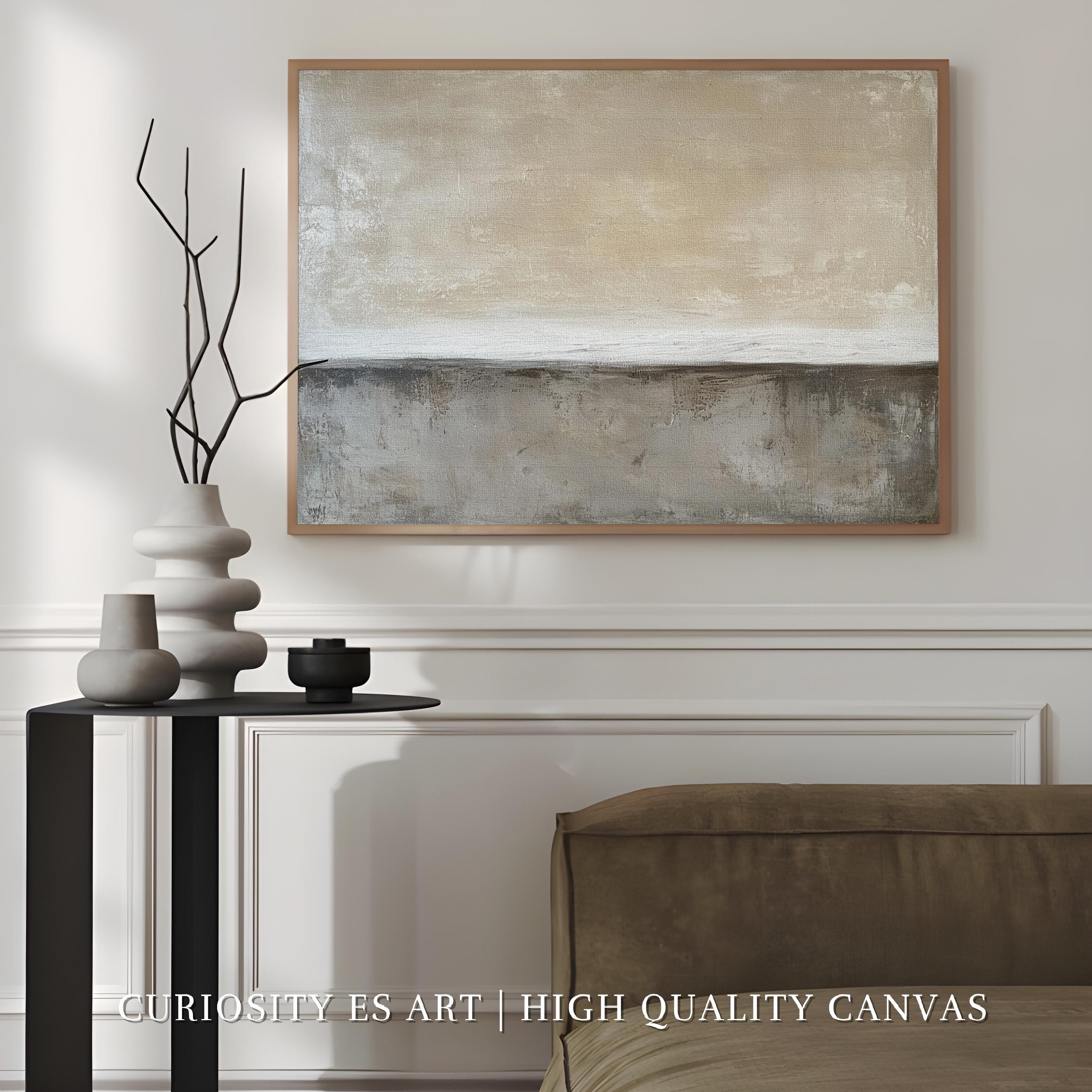 Minimalist Neutral Framed Canvas Wall Art, Abstract Beige Landscape ...