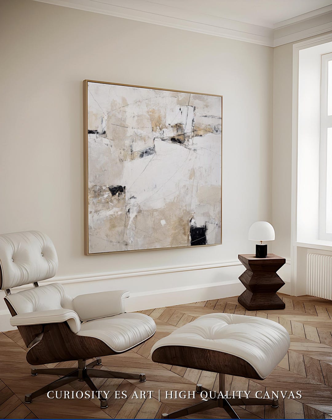 Neutral Abstract Canvas Art,modern Beige & Black Minimalist Painting ...