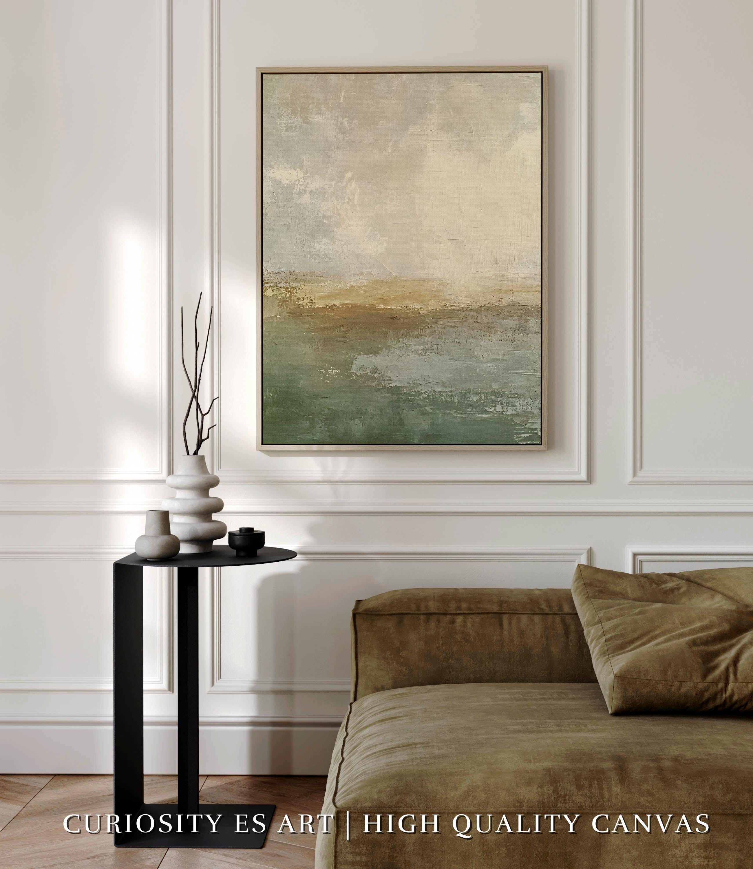 Soft Sage Green and Beige Abstract Landscape Canvas Art, Neutral Earth ...