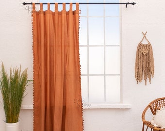 Terrakotta Handgemachte Quasten Vorhang Fransen Fenstervorhang Boho Vorhang Schlafzimmer Vorhang Tür Fenstervorhang Single Panel Boho Vorhänge