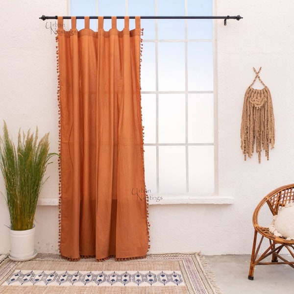 Terracotta Handmade Tassels Curtain Fringes Window Curtain Boho Curtain Bedroom Curtain Door Window Curtain single Panel Bohemian Curtains