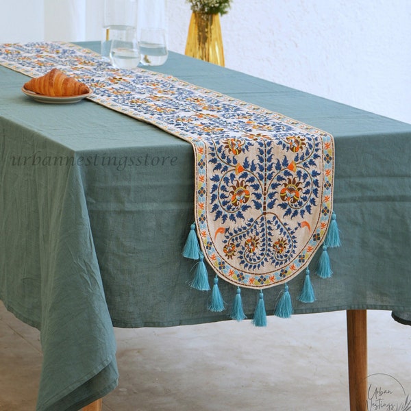 Teal Table Runner Placemats Set Custom Size Embroidered Fall Table Runner Traditional Mexican Woven Table Runner Beach Boho Wedding Decor