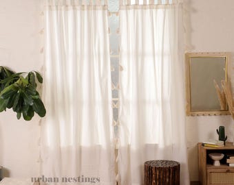 Handmade Cotton Tassel Curtain: Boho Living Room Decor