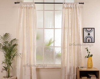 Ivory Boho Curtain Window & Door Curtains White Customize Size Curtain Home decor Handmade Living room Fringes Drapes Single Panel Only