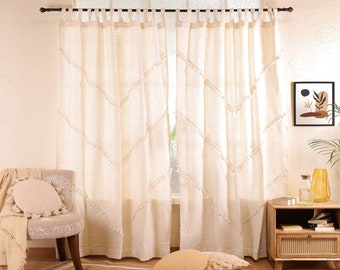 White Fringed Curtain Handmade Customize Size Curtains Decorative Living room curtains Ivory Boho Cotton Curtains Single Panel Only