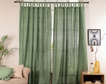 Saliegroen gordijn met franjes Handgemaakt Aanpassen Grootte Gordijn Boho Woondecoratie Raamdecoratie Deur Woonkamer Gordijnen Enkel enkel paneel