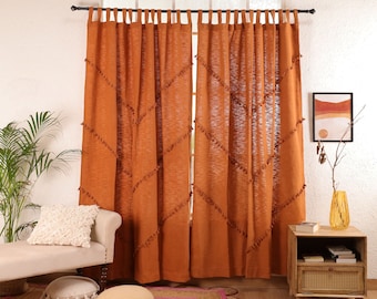 Cortina de borlas de terracota Boho Cortinas de dormitorio personalizadas Óxido Cortinas de algodón hechas a mano Cortinas decorativas de sala de estar Panel único solamente