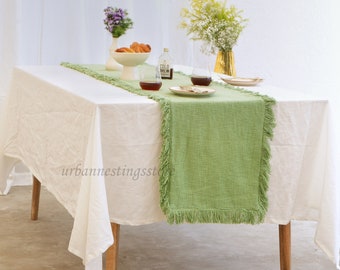 Boho Table Runner Green Fringed Cotton Long Table Runner Placemats Set Nordic Decor Kitchen Table Centerpiece Wedding Decor Custom Size