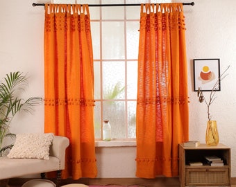 Honey Handmade Curtains Tassel Trim Curtains Gold Boho Cotton drapery Custom Curtains Kitchen & Living room curtain Single Panel Only