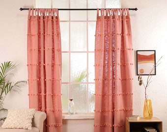 Blush roze decoratief gordijn kwastje rand gezellige aangepaste gordijnen boho katoen handgemaakte hippie gordijnen woonkamer gordijnen enkel paneel