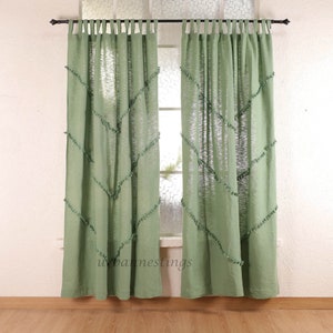 Sage Green Handmade Cotton Curtains Bohemian Tassel Trim Curtains Living room curtains Custom Curtains BedroomCurtains Single Panel Only zdjęcie 8