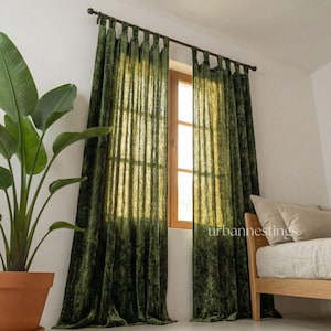 Cortina de terciopelo verde oliva, panel individual personalizado para ventana, cortinas para dormitorio, cortinas para sala de estar, cortina de comedor de lujo, cortinas boho. imagen 4