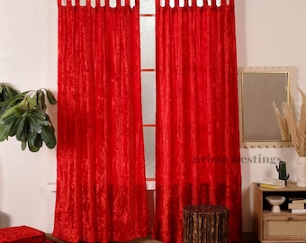 Crushed Velvet Curtain, Red Soft Velvet Window Panel, Boho Custom Made Curtains, Handmade Extra Long Drapes, Single Panel Only