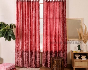 Rose Boho Curtains - Luxury Blackout Velvet Curtains - Custom Size Handmade Drape - Living Room & Bedroom curtain - Single Panel Only