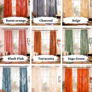 Sage Green Handmade Cotton Curtains Bohemian Tassel Trim Curtains Living room curtains Custom Curtains BedroomCurtains Single Panel Only zdjęcie 9