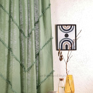 Sage Green Handmade Cotton Curtains Bohemian Tassel Trim Curtains Living room curtains Custom Curtains BedroomCurtains Single Panel Only zdjęcie 5