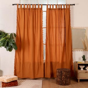 Fringed Cotton Curtain - One Panel, Custom Size Available for Window, Door, Room Divider, Bohemian, Terracotta/Rust, Light Filtering