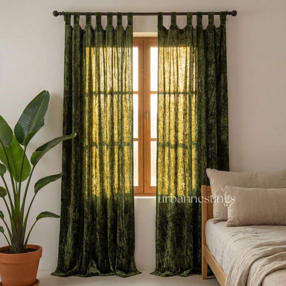 Olive Green Velvet Curtain Custom Single Window Panel Bed Room Curtains living room curtains Luxury Dining curtain boho curtains 