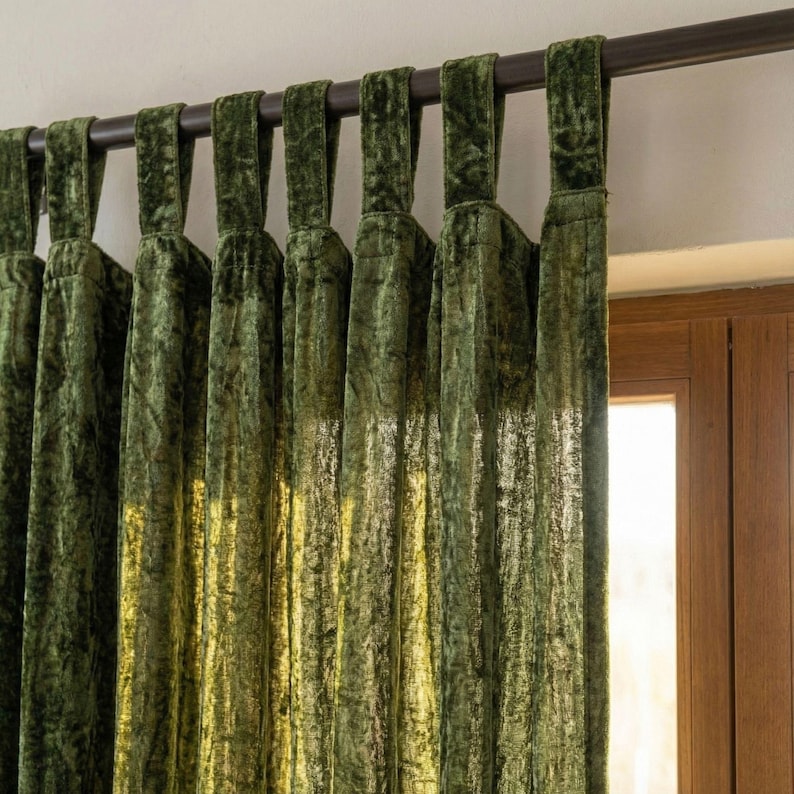 Cortina de terciopelo verde oliva, panel individual personalizado para ventana, cortinas para dormitorio, cortinas para sala de estar, cortina de comedor de lujo, cortinas boho. imagen 2