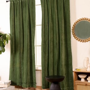 Olive Green Luxurious Velvet Curtain, Curtains for Bedroom, Extra Wide & Long Custom Panels, Semi Blackout Curtain