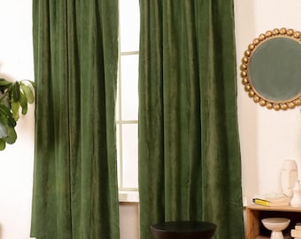 Olive Green Luxurious Velvet Curtain, Curtains for Bedroom, Extra Wide & Long Custom Panels, Semi Blackout Curtain