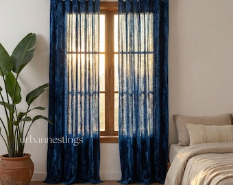 Cortina de terciopelo azul Cortina de terciopelo de lujo Cortina de ventana estilo boho Cortina para sala de estar Cortina divisoria de ambientes Cortina de alta calidad extra grande