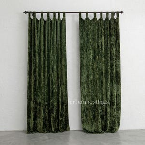 Cortina de terciopelo verde oliva, panel individual personalizado para ventana, cortinas para dormitorio, cortinas para sala de estar, cortina de comedor de lujo, cortinas boho. imagen 3