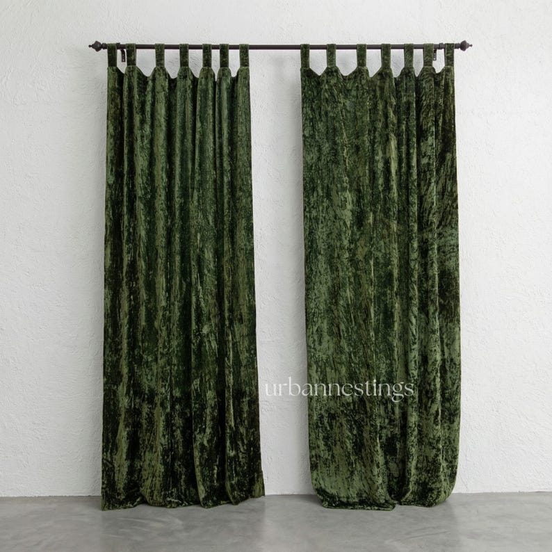 Cortina de terciopelo verde oliva, panel individual personalizado para ventana, cortinas para dormitorio, cortinas para sala de estar, cortina de comedor de lujo, cortinas boho. imagen 3