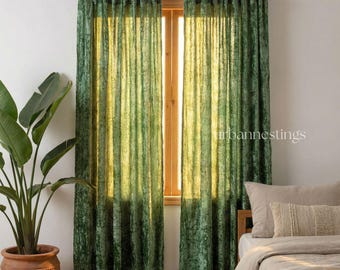 Cortina de terciopelo de lujo verde salvia, cortinas bohemias, cortina para comedor, cortinas para sala de estar, panel individual personalizado para ventana, cortinas para dormitorio.