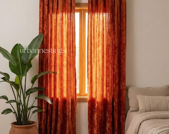 Cortina de terciopelo terracota, cortina de comedor, cortinas de lujo para sala de estar, cortinas bohemias, cortinas personalizadas para dormitorio, panel de ventana individual
