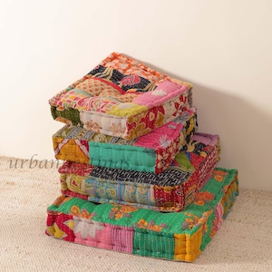 Vintage Kantha Floor Cushion One of a kind throw pillow seat cushion Vintage Patchwork floor pillow Custom size available Bengali Kantha
